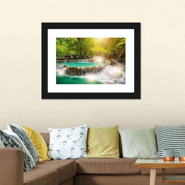Huai Mae Kamin Waterfall Thailand Canvas Wall Art-3 Horizontal-Gallery Wrap-25" x 16"-Tiaracle
