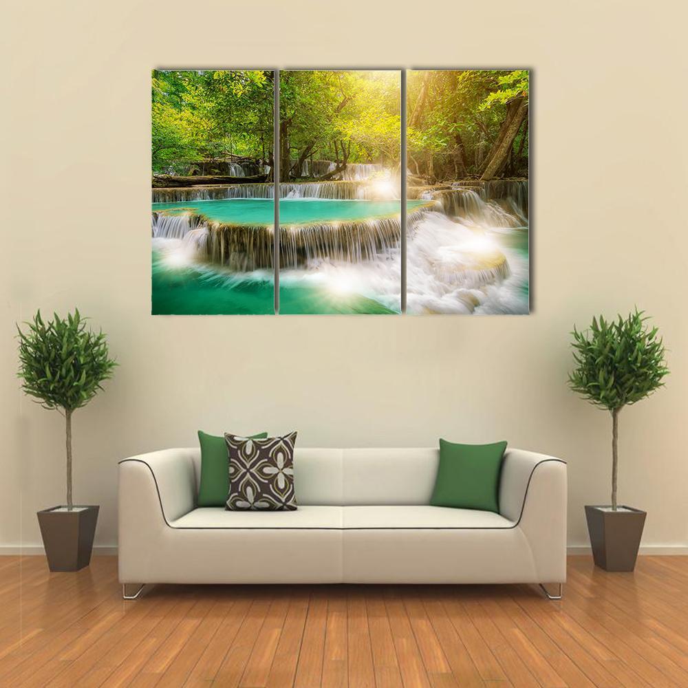 Huai Mae Kamin Waterfall Thailand Canvas Wall Art-3 Horizontal-Gallery Wrap-37" x 24"-Tiaracle