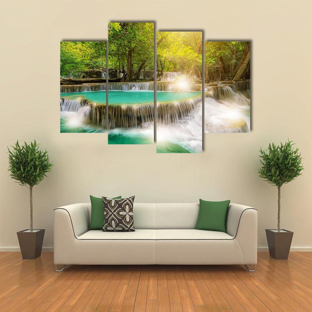 Huai Mae Kamin Waterfall Thailand Canvas Wall Art-4 Pop-Gallery Wrap-50" x 32"-Tiaracle
