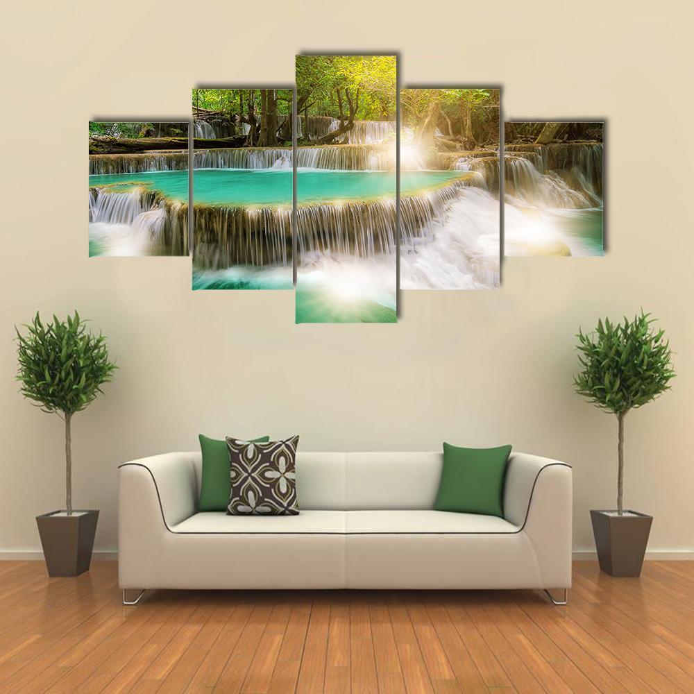 Huai Mae Kamin Waterfall Thailand Canvas Wall Art-5 Pop-Gallery Wrap-47" x 32"-Tiaracle