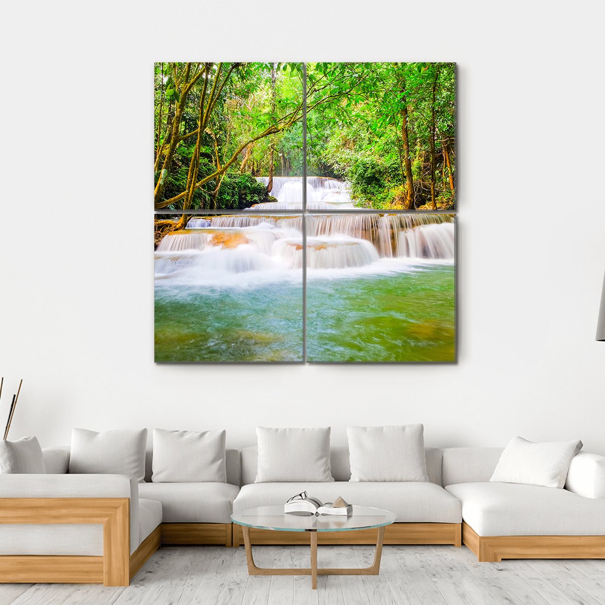 Huai Mae Khamin Waterfall Canvas Wall Art-4 Square-Gallery Wrap-17" x 17"-Tiaracle