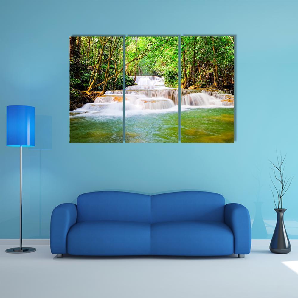 Huai Mae Khamin Waterfall Canvas Wall Art-3 Horizontal-Gallery Wrap-37" x 24"-Tiaracle