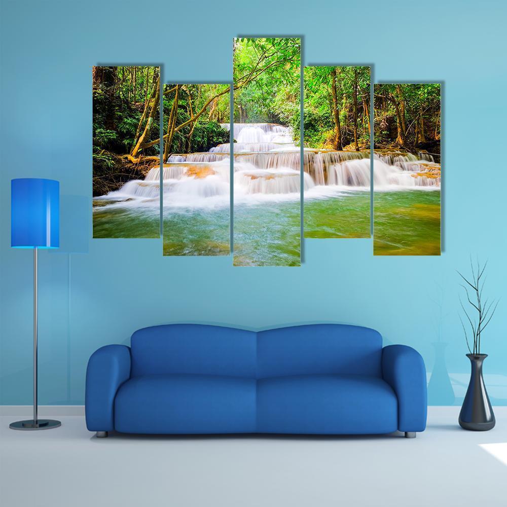 Huai Mae Khamin Waterfall Canvas Wall Art-5 Pop-Gallery Wrap-47" x 32"-Tiaracle