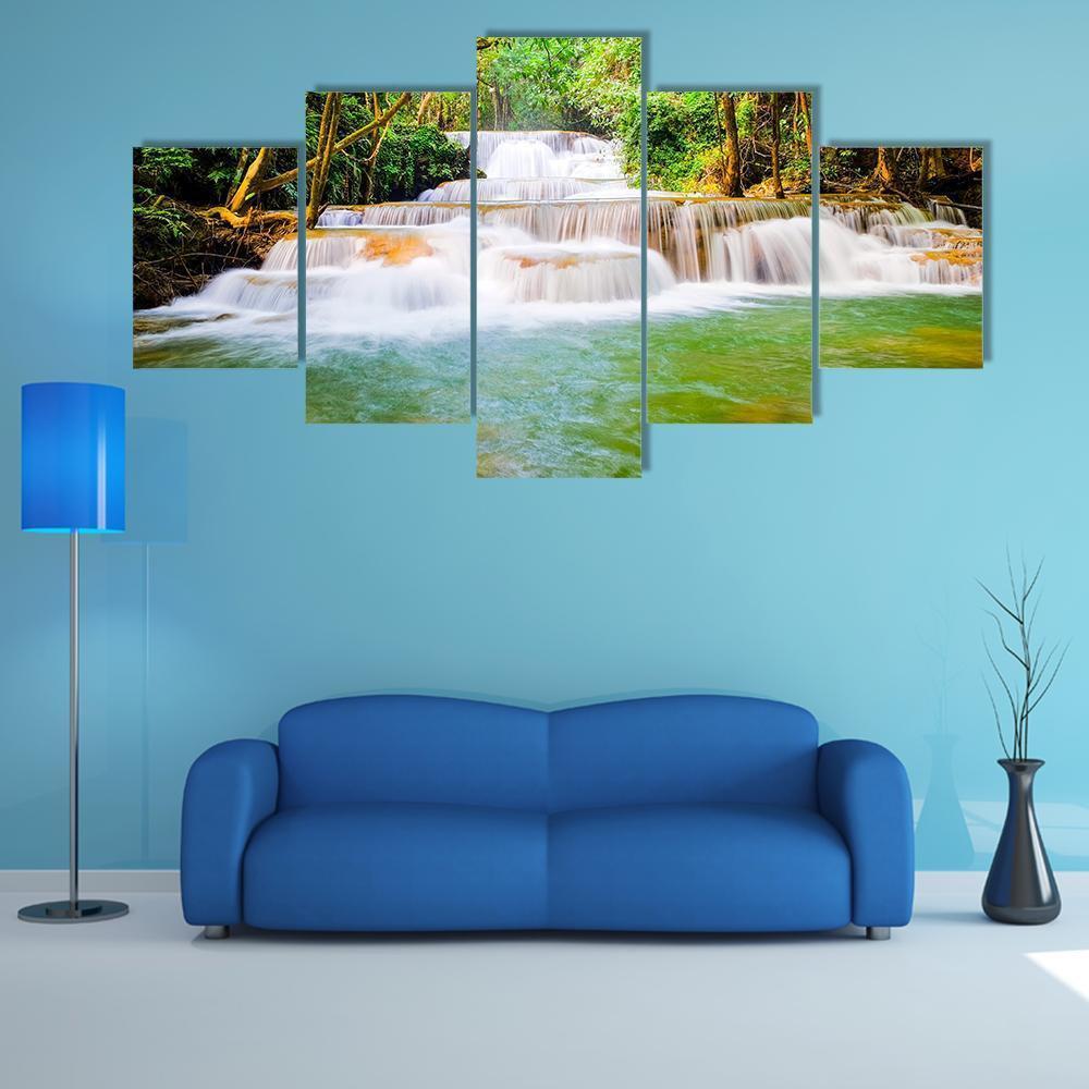 Huai Mae Khamin Waterfall Canvas Wall Art-5 Star-Gallery Wrap-62" x 32"-Tiaracle