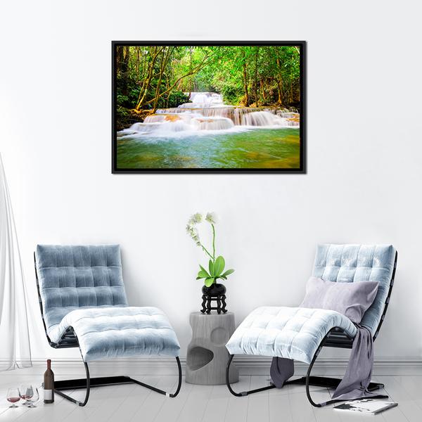 Huai Mae Khamin Waterfall Canvas Wall Art-3 Horizontal-Gallery Wrap-25" x 16"-Tiaracle