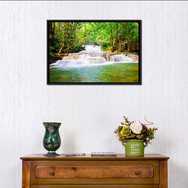Huai Mae Khamin Waterfall Canvas Wall Art-1 Piece-Floating Frame-24" x 16"-Tiaracle