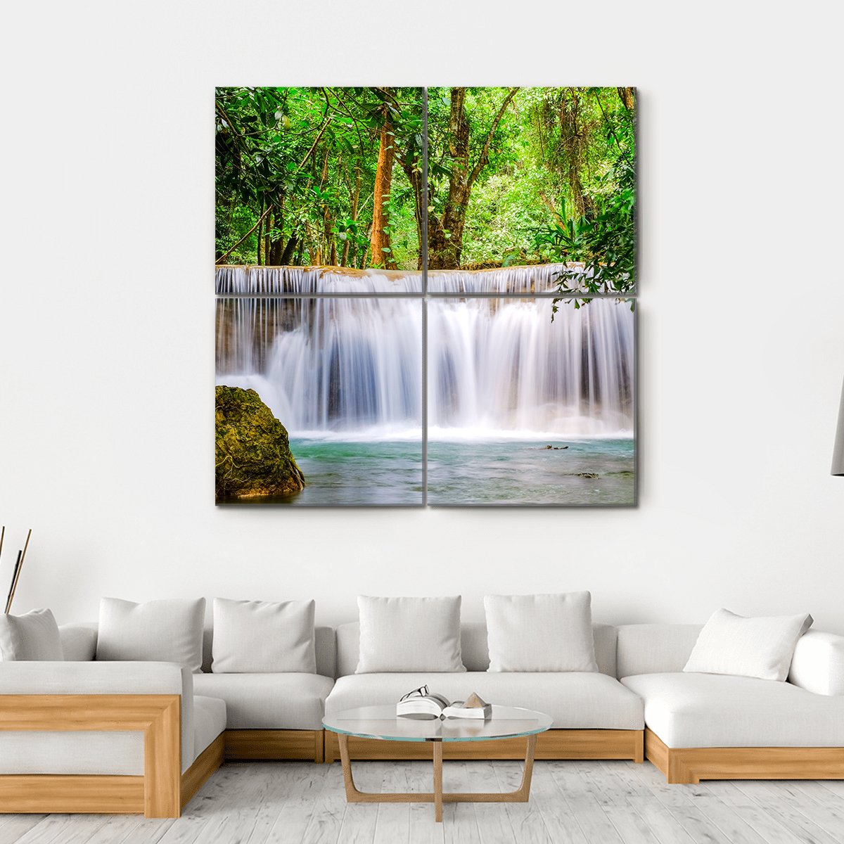 Huai Mae Khamin Waterfall Thailand Canvas Wall Art-4 Square-Gallery Wrap-17" x 17"-Tiaracle