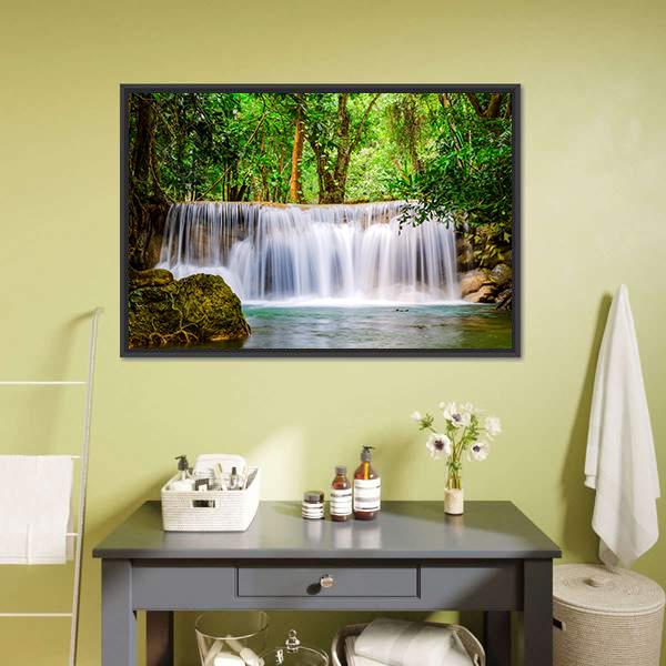 Huai Mae Khamin Waterfall Thailand Canvas Wall Art-1 Piece-Floating Frame-24" x 16"-Tiaracle
