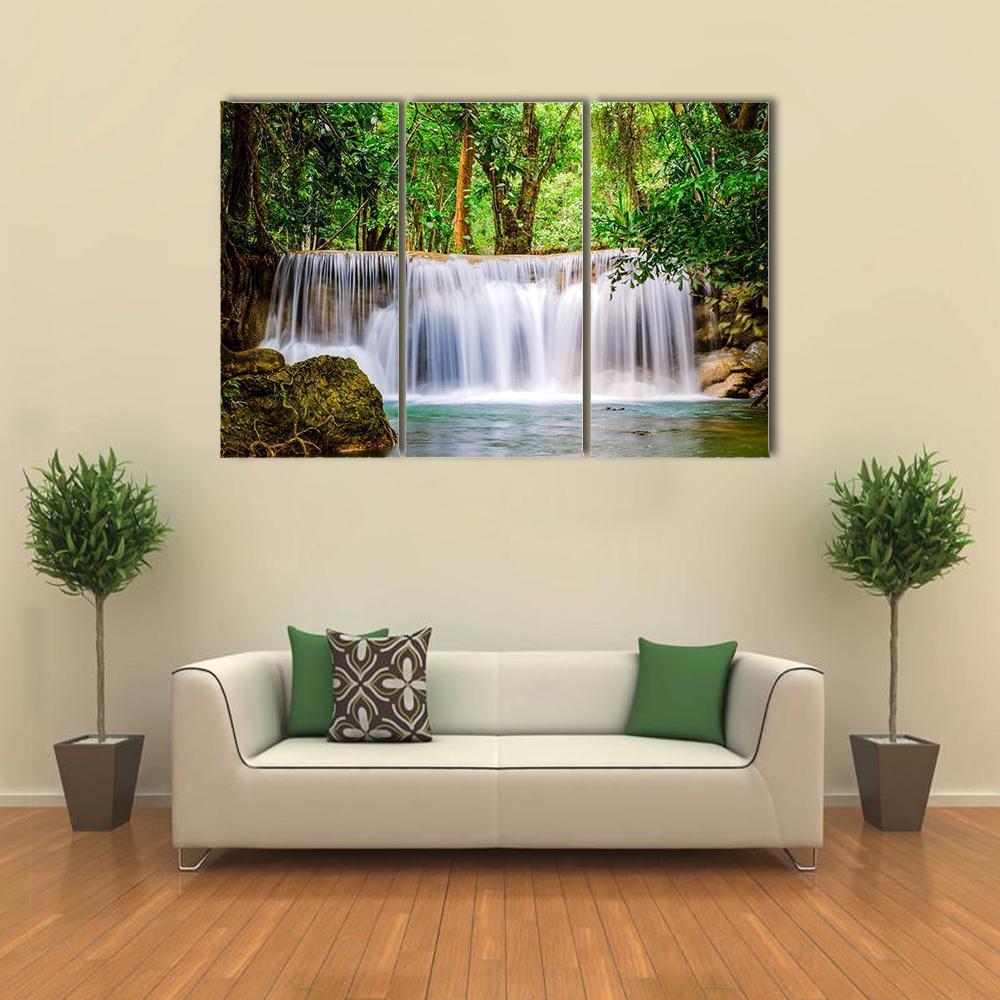 Huai Mae Khamin Waterfall Thailand Canvas Wall Art-3 Horizontal-Gallery Wrap-37" x 24"-Tiaracle