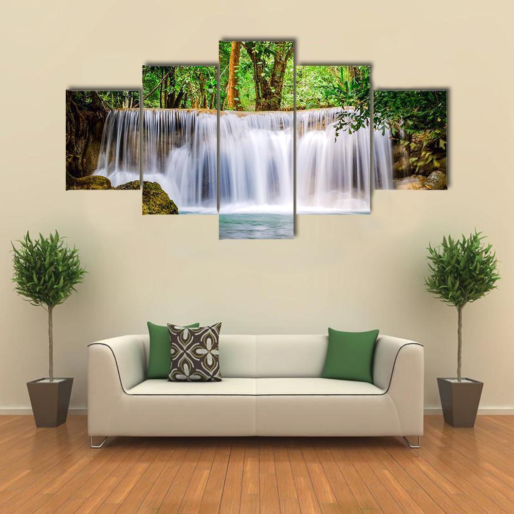 Huai Mae Khamin Waterfall Thailand Canvas Wall Art-3 Horizontal-Gallery Wrap-37" x 24"-Tiaracle