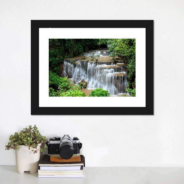 Huai Mae Khamin Waterfalls Canvas Wall Art-1 Piece-Framed Print-30" x 20"-Tiaracle