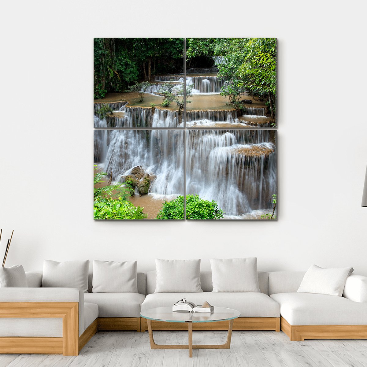 Huai Mae Khamin Waterfalls Canvas Wall Art-4 Square-Gallery Wrap-17" x 17"-Tiaracle