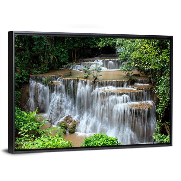 Huai Mae Khamin Waterfalls Canvas Wall Art-3 Horizontal-Gallery Wrap-25&quot; x 16&quot;-Tiaracle