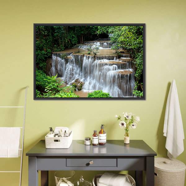 Huai Mae Khamin Waterfalls Canvas Wall Art-1 Piece-Floating Frame-24" x 16"-Tiaracle