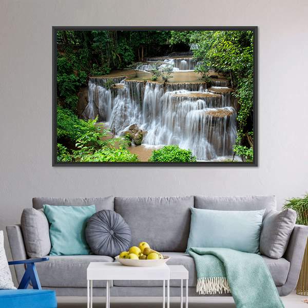 Huai Mae Khamin Waterfalls Canvas Wall Art-3 Horizontal-Gallery Wrap-25" x 16"-Tiaracle