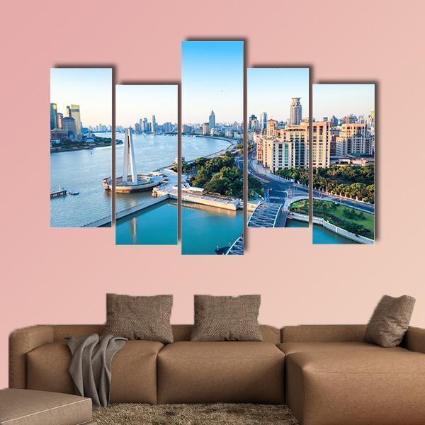 Beautiful Huangpu River Canvas Wall Art-5 Pop-Gallery Wrap-47&quot; x 32&quot;-Tiaracle