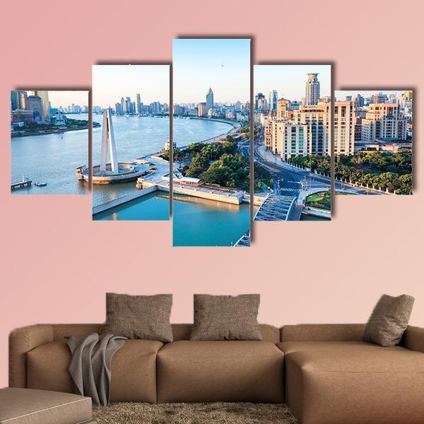 Beautiful Huangpu River Canvas Wall Art-5 Star-Gallery Wrap-62&quot; x 32&quot;-Tiaracle