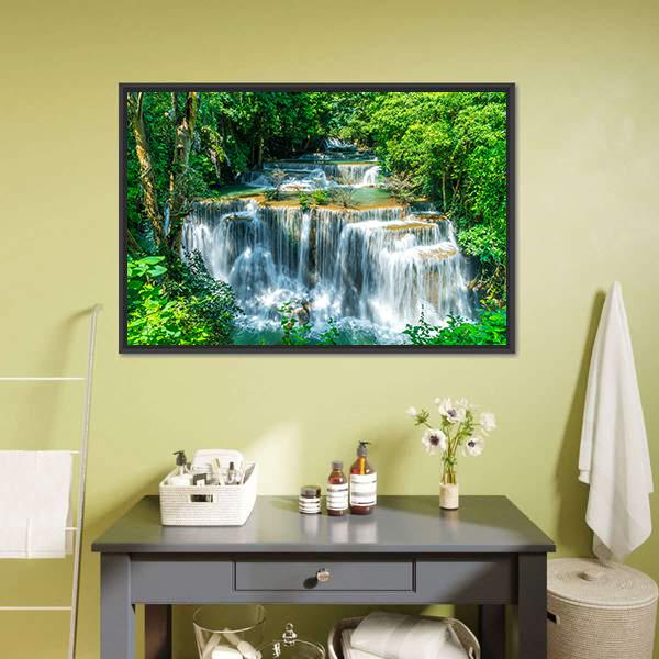 Huay Mae Kamin Waterfall Canvas Wall Art-1 Piece-Floating Frame-24" x 16"-Tiaracle