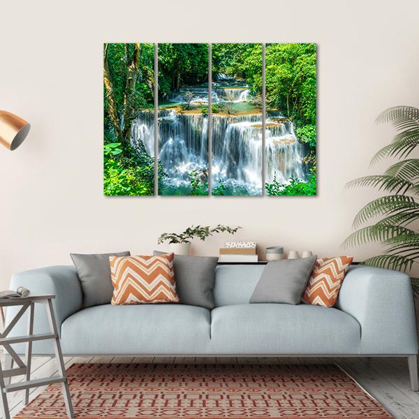 Huay Mae Kamin Waterfall Canvas Wall Art-4 Horizontal-Gallery Wrap-34" x 24"-Tiaracle