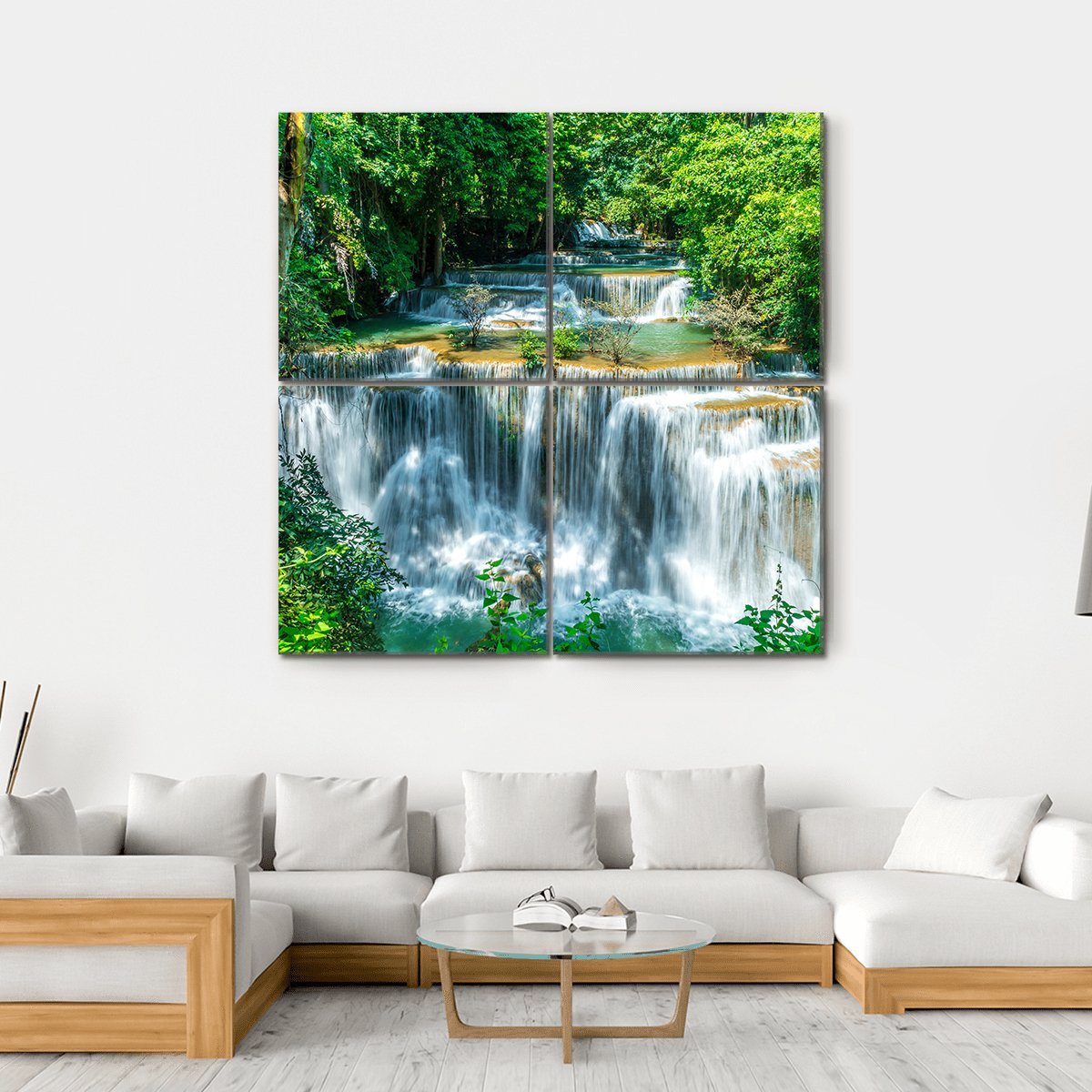 Huay Mae Kamin Waterfall Canvas Wall Art-4 Square-Gallery Wrap-17" x 17"-Tiaracle