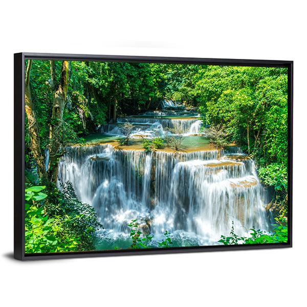 Huay Mae Kamin Waterfall Canvas Wall Art-3 Horizontal-Gallery Wrap-25" x 16"-Tiaracle