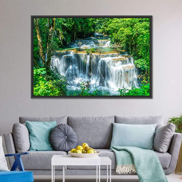 Huay Mae Kamin Waterfall Canvas Wall Art-3 Horizontal-Gallery Wrap-25" x 16"-Tiaracle