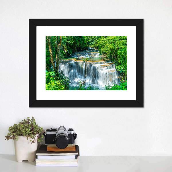 Huay Mae Kamin Waterfall Canvas Wall Art-1 Piece-Framed Print-20" x 16"-Tiaracle