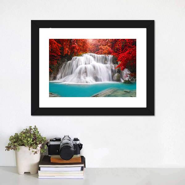 Huay Mae Kamin Waterfall In Kanchanaburi Canvas Wall Art-1 Piece-Framed Print-20" x 16"-Tiaracle