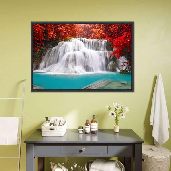 Huay Mae Kamin Waterfall In Kanchanaburi Canvas Wall Art-1 Piece-Floating Frame-24" x 16"-Tiaracle