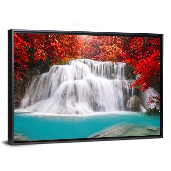 Huay Mae Kamin Waterfall In Kanchanaburi Canvas Wall Art-3 Horizontal-Gallery Wrap-25" x 16"-Tiaracle