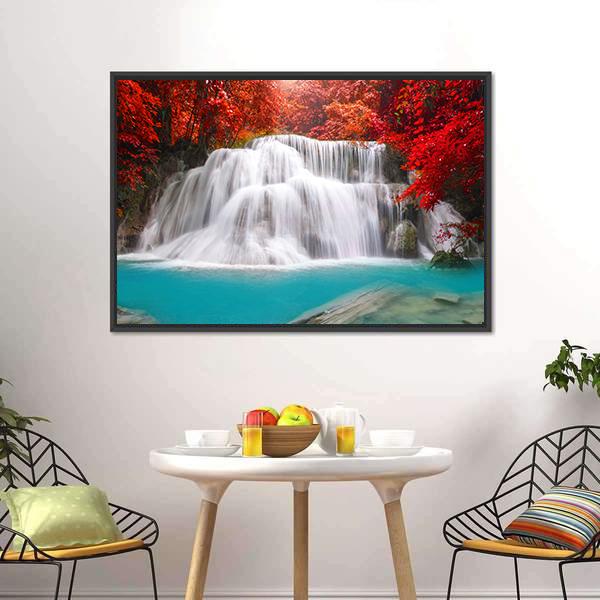 Huay Mae Kamin Waterfall In Kanchanaburi Canvas Wall Art-3 Horizontal-Gallery Wrap-25" x 16"-Tiaracle