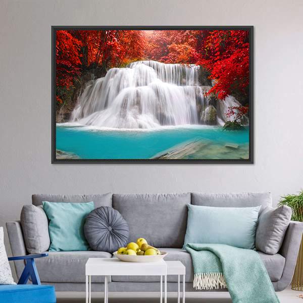 Huay Mae Kamin Waterfall In Kanchanaburi Canvas Wall Art-3 Horizontal-Gallery Wrap-25" x 16"-Tiaracle