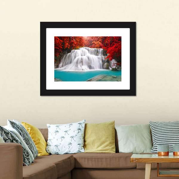 Huay Mae Kamin Waterfall In Kanchanaburi Canvas Wall Art-3 Horizontal-Gallery Wrap-25" x 16"-Tiaracle