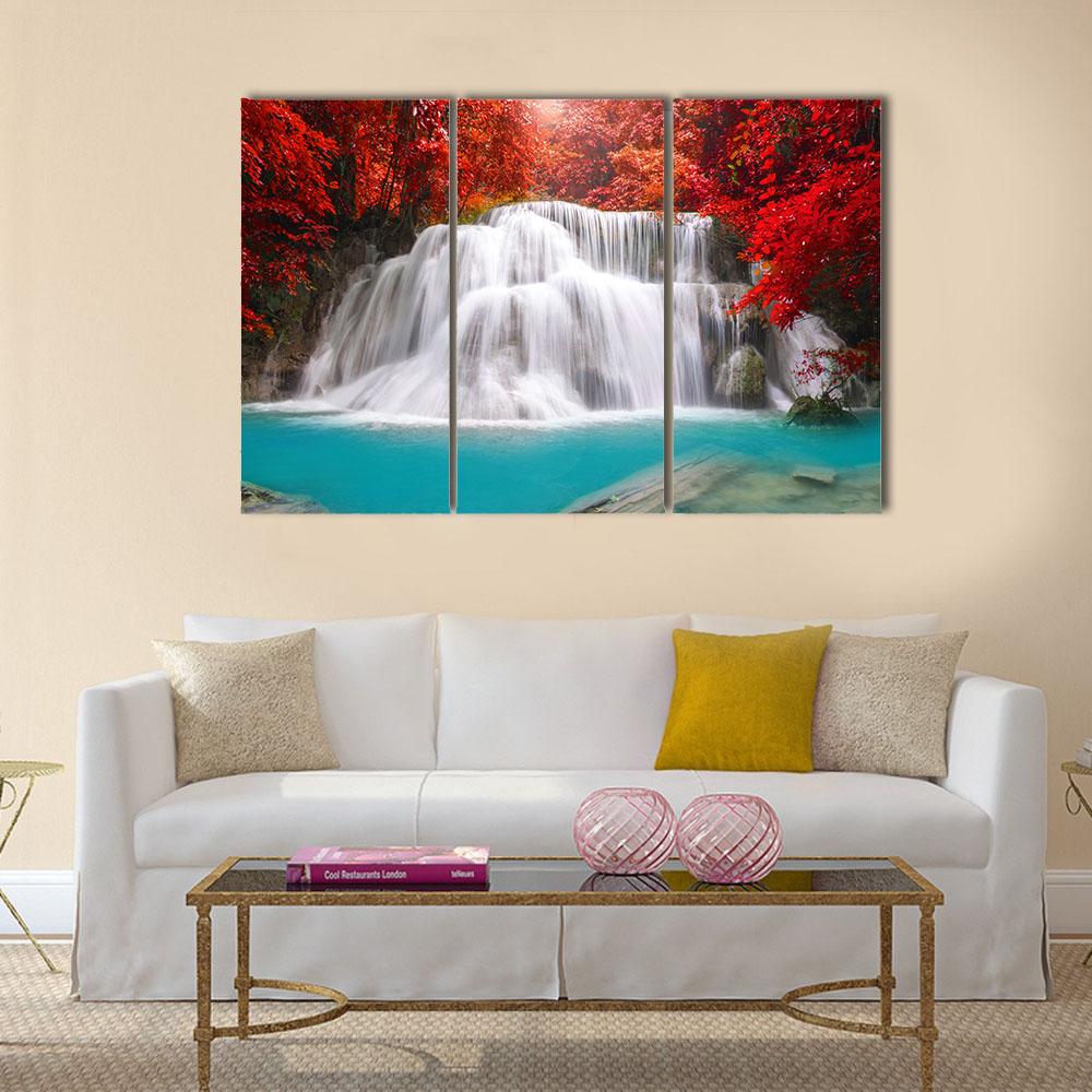 Huay Mae Kamin Waterfall In Kanchanaburi Canvas Wall Art-3 Horizontal-Gallery Wrap-25" x 16"-Tiaracle