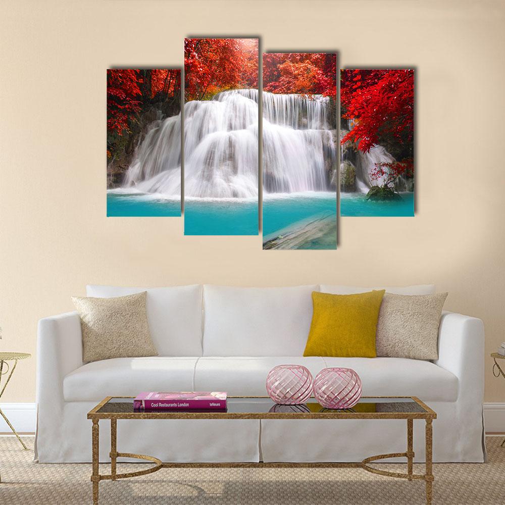 Huay Mae Kamin Waterfall In Kanchanaburi Canvas Wall Art-4 Pop-Gallery Wrap-34" x 20"-Tiaracle