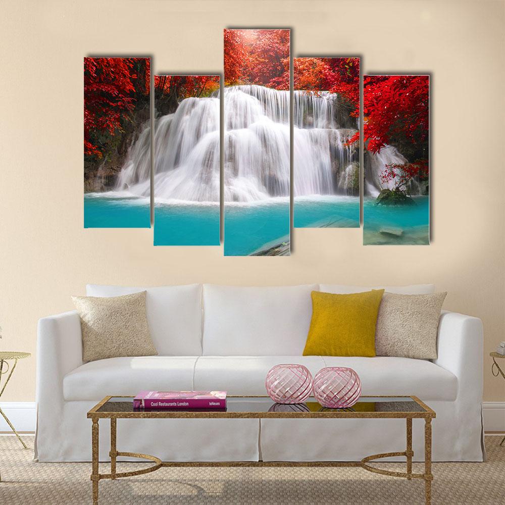 Huay Mae Kamin Waterfall In Kanchanaburi Canvas Wall Art-5 Pop-Gallery Wrap-32" x 21"-Tiaracle