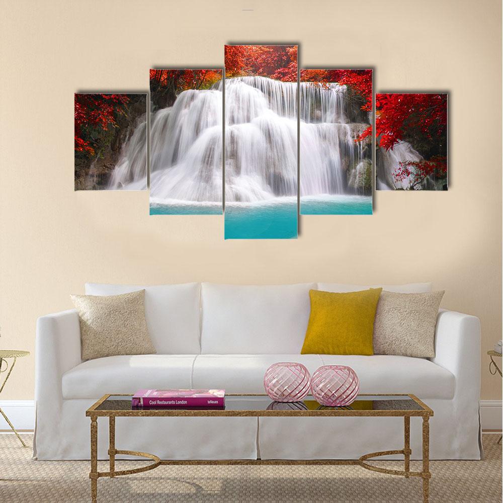 Huay Mae Kamin Waterfall In Kanchanaburi Canvas Wall Art-5 Star-Gallery Wrap-42" x 21"-Tiaracle