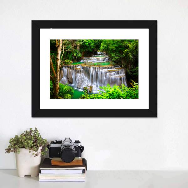 Huay Mae Kamin Waterfall In Kanchanaburi Thailand Canvas Wall Art-1 Piece-Framed Print-20" x 16"-Tiaracle