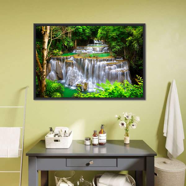 Huay Mae Kamin Waterfall In Kanchanaburi Thailand Canvas Wall Art-1 Piece-Floating Frame-24" x 16"-Tiaracle