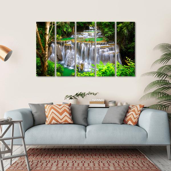 Huay Mae Kamin Waterfall In Kanchanaburi Thailand Canvas Wall Art-5 Horizontal-Gallery Wrap-22" x 12"-Tiaracle