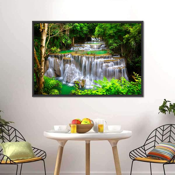 Huay Mae Kamin Waterfall In Kanchanaburi Thailand Canvas Wall Art-3 Horizontal-Gallery Wrap-25" x 16"-Tiaracle
