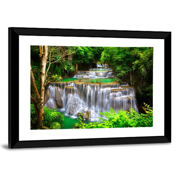 Huay Mae Kamin Waterfall In Kanchanaburi Thailand Canvas Wall Art-3 Horizontal-Gallery Wrap-25" x 16"-Tiaracle
