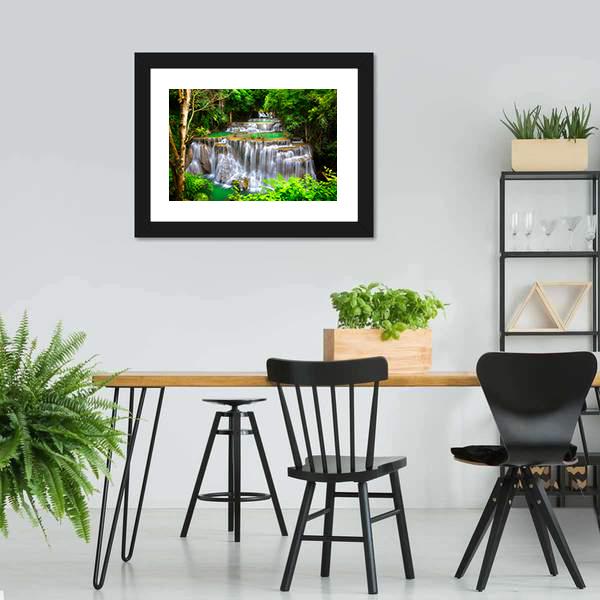 Huay Mae Kamin Waterfall In Kanchanaburi Thailand Canvas Wall Art-3 Horizontal-Gallery Wrap-25" x 16"-Tiaracle