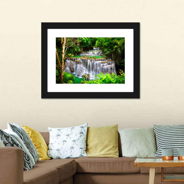 Huay Mae Kamin Waterfall In Kanchanaburi Thailand Canvas Wall Art-3 Horizontal-Gallery Wrap-25" x 16"-Tiaracle