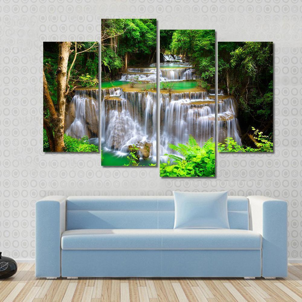 Huay Mae Kamin Waterfall In Kanchanaburi Thailand Canvas Wall Art-4 Pop-Gallery Wrap-50" x 32"-Tiaracle