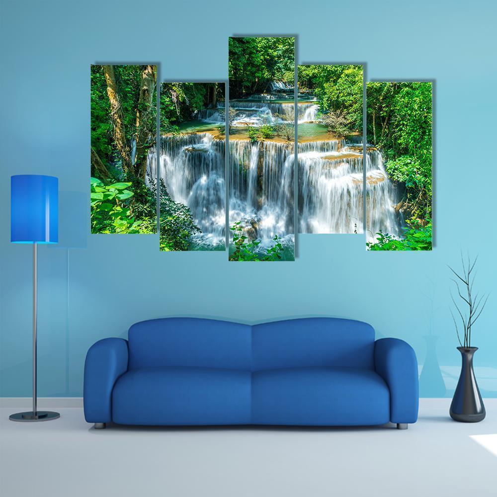 Huay Mae Kamin Waterfall Canvas Wall Art-5 Pop-Gallery Wrap-47" x 32"-Tiaracle