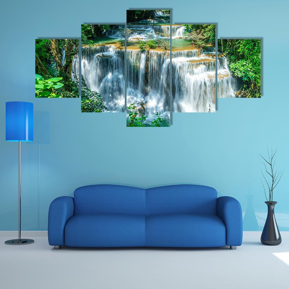 Huay Mae Kamin Waterfall Canvas Wall Art-5 Star-Gallery Wrap-62" x 32"-Tiaracle