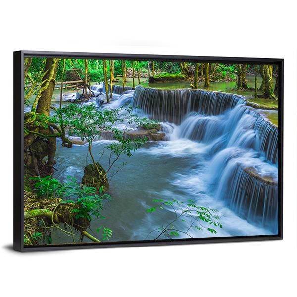 Huay Mae Khamin Waterfall In Thailand Canvas Wall Art-3 Horizontal-Gallery Wrap-25" x 16"-Tiaracle