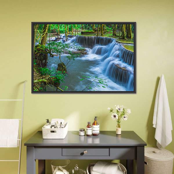 Huay Mae Khamin Waterfall In Thailand Canvas Wall Art-1 Piece-Floating Frame-24" x 16"-Tiaracle