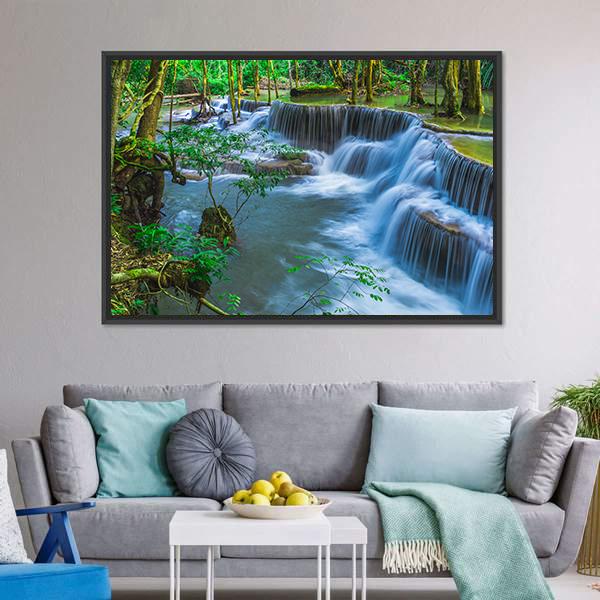 Huay Mae Khamin Waterfall In Thailand Canvas Wall Art-3 Horizontal-Gallery Wrap-25" x 16"-Tiaracle